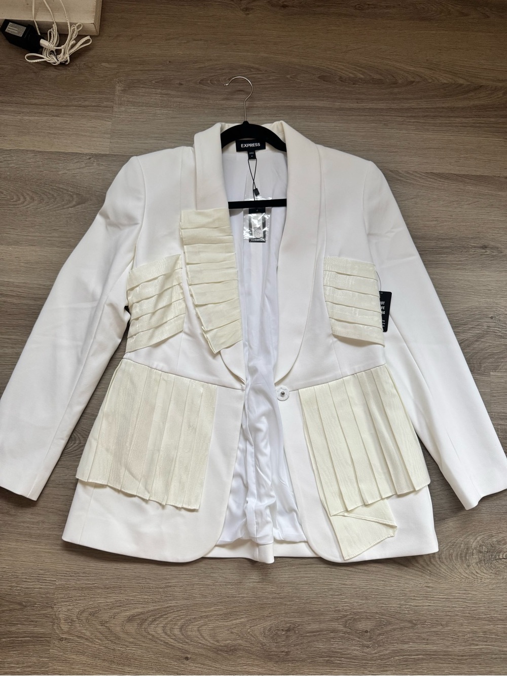 Express White Blazer with Pleated Panel Details